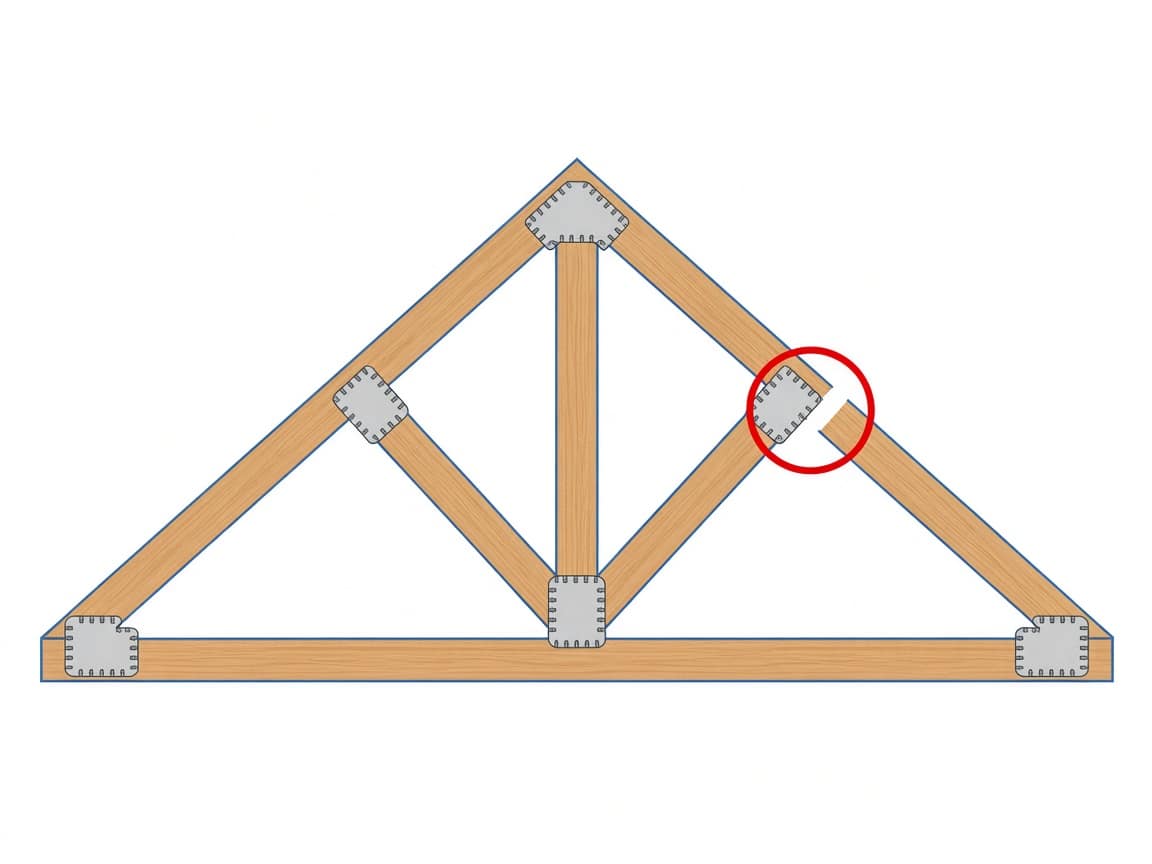 Framing 8 Illustration: a truss member that has been cut (circled). Anything altered like this must be visible to your inspector, and usually needs an engineer's repair detail.